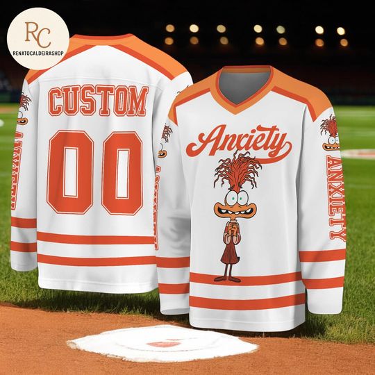 Discover Personalized Anxiety Inside Out Hockey Jersey, Custom Anxiety Team Shirt, Disney Hockey Outfit, Fan Lover Gift, Name & Number Jersey