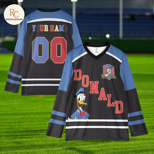 Discover Personalized Mickey & Friends Hockey Jersey  Donald Duck Blue Gold Disney Shirt, Custom Disneyland Team Outfit, Gift for Fans
