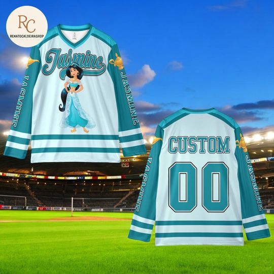 Discover Custom Disney Jasmine Hockey Jersey, Aladdin Princess Team Shirt, Hockey Outfit, Fan Lover Gift, Name & Number Personalized Jersey