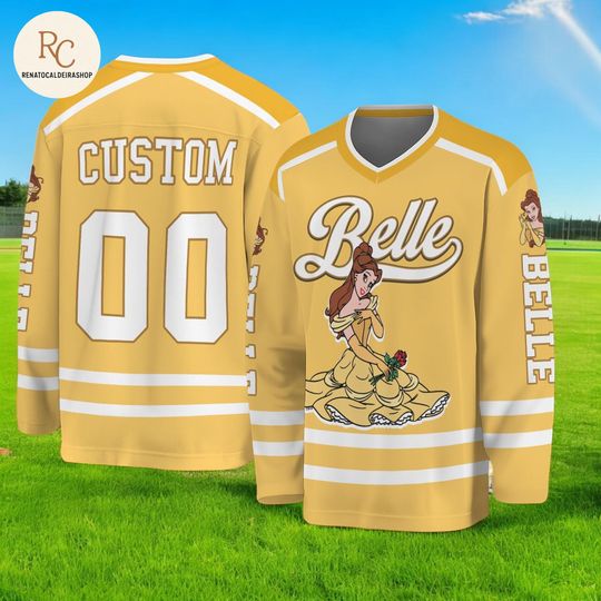 Discover Custom Belle Hockey Jersey  Personalized Beauty and the Beast Shirt, Classic Cartoon Team Outfit, Family Matching Disney Hockey Gift
