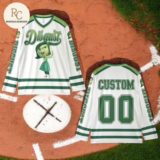 Discover Custom Disgust Hockey Jersey, Personalized Disney Hockey Shirt, Cartoon Team Outfit, Matching Family Jersey, Inside Out Fan Gift
