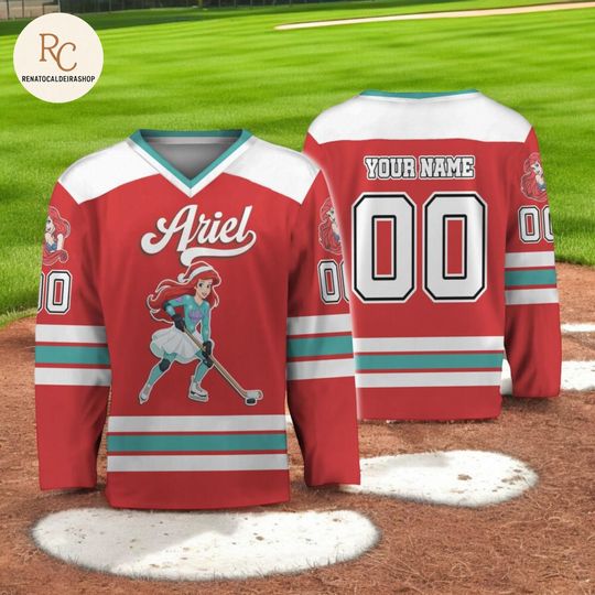 Discover Custom Ariel Hockey Jersey  Personalized Disney Princess Jersey, Disneyland Team Shirt, Custom Name Number, Unique Gift for Disney Fans