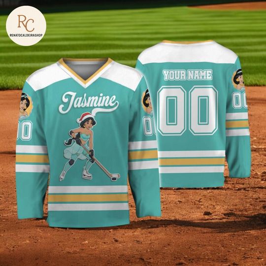 Discover Custom Disney Princess Jasmine Hockey Jersey, Personalized Disneyland Team Shirt, Hockey Outfit, Gift for Disney Fans