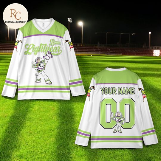 Custom Buzz Lightyear Hockey Jersey, Toy Story Shirt, Personalized Name Number, Funny Disney Family Gift for Kids and Adults