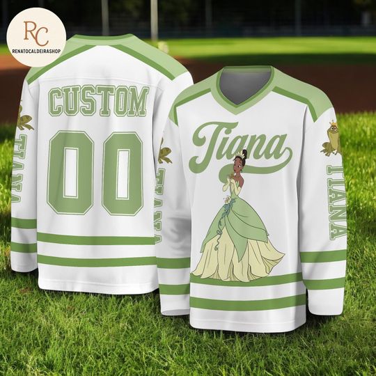Discover Custom Tiana Hockey Jersey With Name Number, Princess Frog Inspired Green Hockey Shirt, Youth Adult Sports Gift