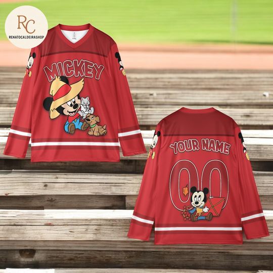 Discover Personalized Mickey Hockey Jersey With Name & Number, Youth and Adult Cute Hockey Shirt, Custom Birthday Gift