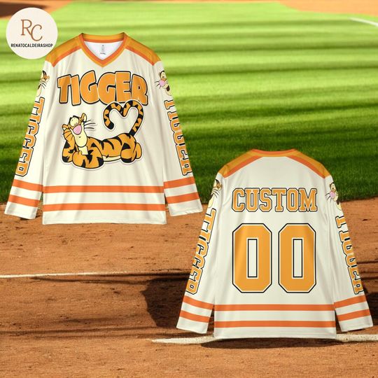 Discover Personalized Tigger Hockey Jersey  Custom Winnie the Pooh Disney Shirt, Fun Cartoon Team Outfit, Disneyland Trip Tee, Birthday Gift