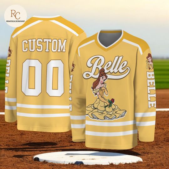 Discover Custom Belle Hockey Jersey  Personalized Beauty and the Beast Disney Shirt, Classic Cartoon Team Outfit, Matching Family Hockey Gift