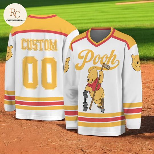 Discover Custom Winnie the Pooh Hockey Jersey, Personalized Disney Team Shirt, Classic Cartoon Hockey Outfit, Matching Family Jersey, Fan Gift