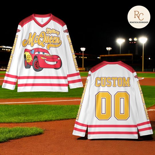 Personalized Lightning McQueen Hockey Jersey, Custom Disney Cars Shirt, Hockey Team Outfit, Kids & Adults Fan Gift, Birthday or Trip Tee