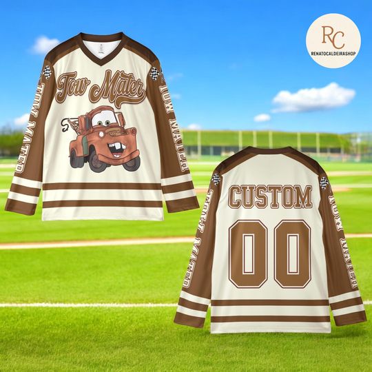 Discover Personalized Disney Cars Tow Mater Hockey Jersey, Custom Cartoon Team Shirt, Family Vacation Outfit, Disney Fan Gift, Kids & Adults