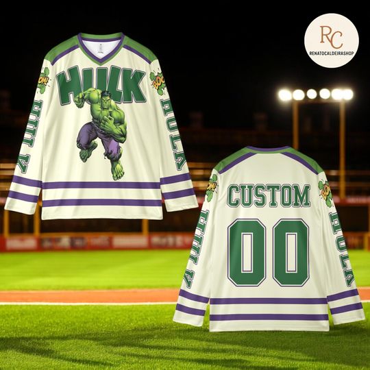 Discover Custom Hulk Hockey Jersey, Personalized Avengers Shirt, Marvel Hulk Birthday Gift, Hockey Fan Outfit, Kids & Adults Avengers Tee