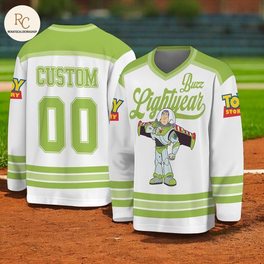 Custom Buzz Lightyear Hockey Jersey  Personalized Toy Story Disney Shirt, Space Ranger Team Outfit, Matching Family Hockey Jersey