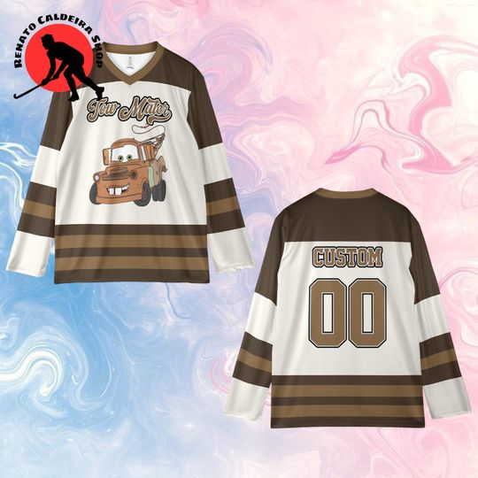 Discover Custom Disney Cars Tow Mater Hockey Jersey, Personalized Hockey Fan Shirt