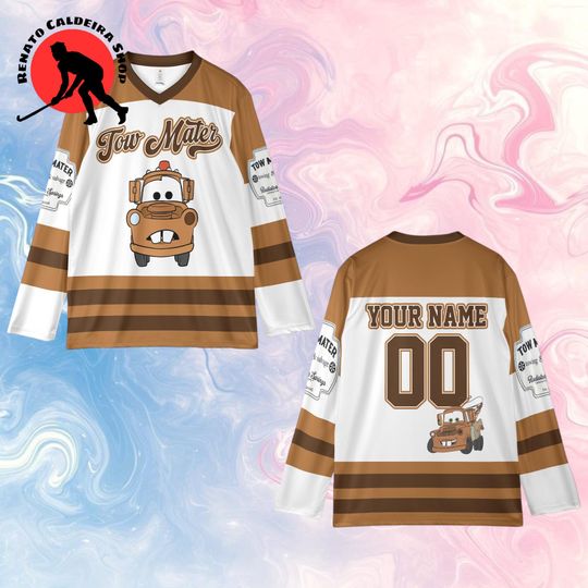 Discover Custom Tow Mater Hockey Jersey, Personalized Movie Character Hockey Shirt, Hockey Fan Gift