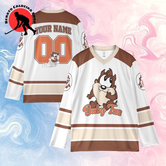 Discover Personalized Baby Taz Hockey Jersey, Custom Cartoon Character Jersey, Birthday Gift Outfit
