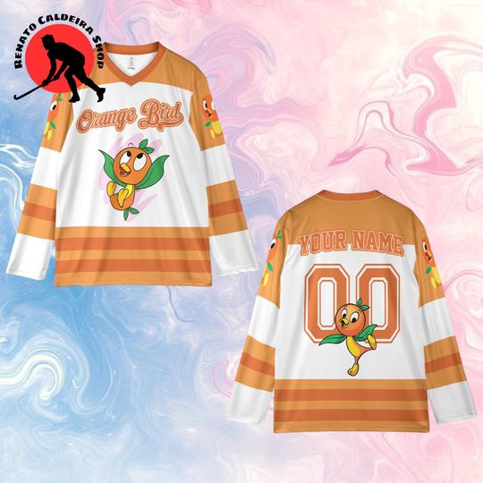 Discover Custom Orange Bird Hockey Jersey, Personalized Cartoon Character Hockey Shirt, Fan Gift