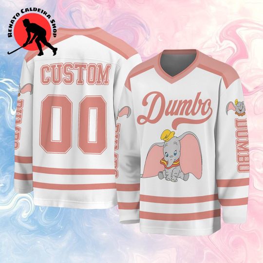 Discover Custom Dumbo Hockey Jersey, Personalized Elephant Character Hockey Shirt, Fan Gift