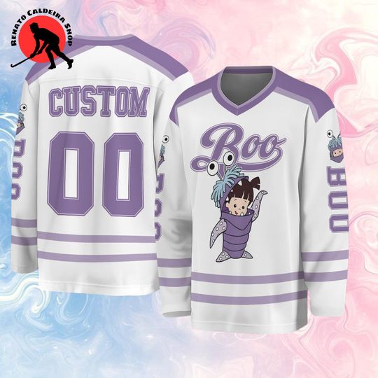 Discover Personalized Boo Hockey Jersey, Custom Cartoon Character Hockey Shirt, Fan Gift