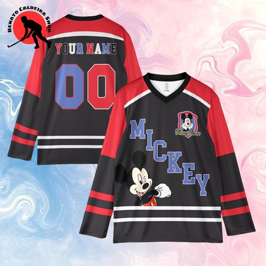 Discover Custom Mickey Mouse Hockey Jersey, Personalized Cartoon Character Hockey Shirt, Fan Gift