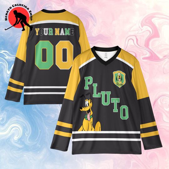 Discover Custom Pluto Hockey Jersey, Personalized Cartoon Dog Hockey Shirt, Fan Gift