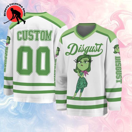 Discover Personalized Disgust Hockey Jersey, Custom Cartoon Emotion Hockey Shirt, Fan Gift