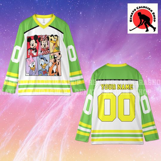 Discover Cartoon Inspired Hockey Jersey, Custom Name & Number, Unisex Sports Shirt, Color Block Long Sleeve Streetwear Gift