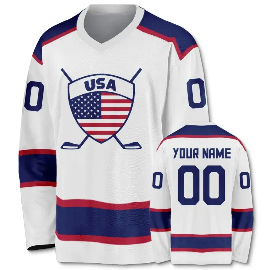 Discover USA Personalized Hockey Jersey American Team Ice Hockey Uniform Printing Custom Name Number Men Women Youth Kids Fan Gear
