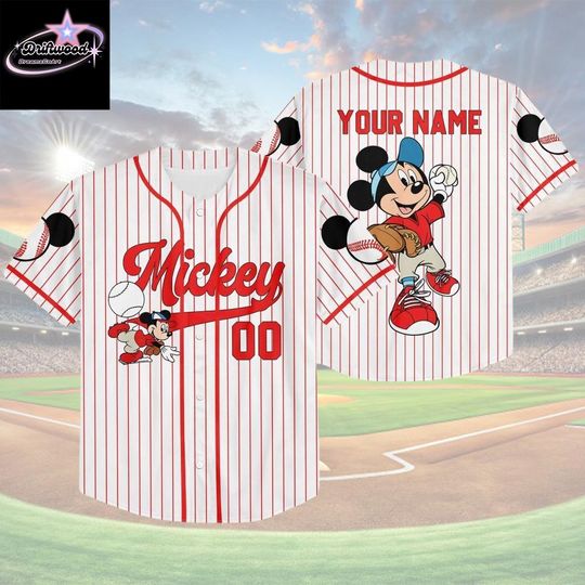 Discover Personalize Disney Mickey Play Baseball Red Custom Kid Youth Adult Disney Jersey, Baseball Jersey, Mickey Mouse Jersey, Gift for Disney Fans
