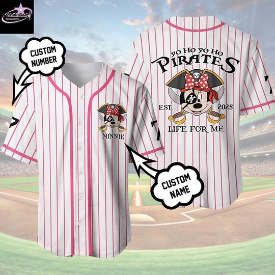 Discover Custom Pirate Mickey & Minnie Baseball Jersey, Disney Family Shirt, Personalized Disney Trip Outfit, Kids Adult Jersey