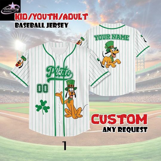 Discover Custom Pluto Dog St Patrick's Day Baseball Jersey, Lucky Irish Baseball Disney Outfit