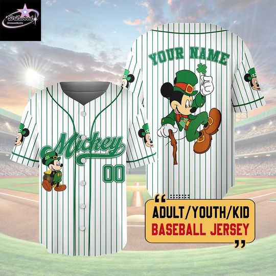 Discover Custom Disney Mickey Patrick's Day Jersey, Personalized Disney Mickey And Friends St. Patrick's Day Baseball Jersey, Team Baseball Jersey
