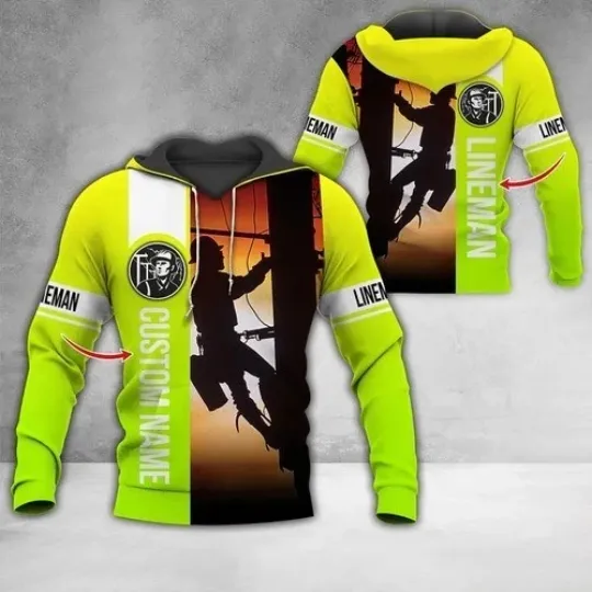Discover Personalized Lineman Hoodie Custom Name Hi-Vis 3D Print Hoodie