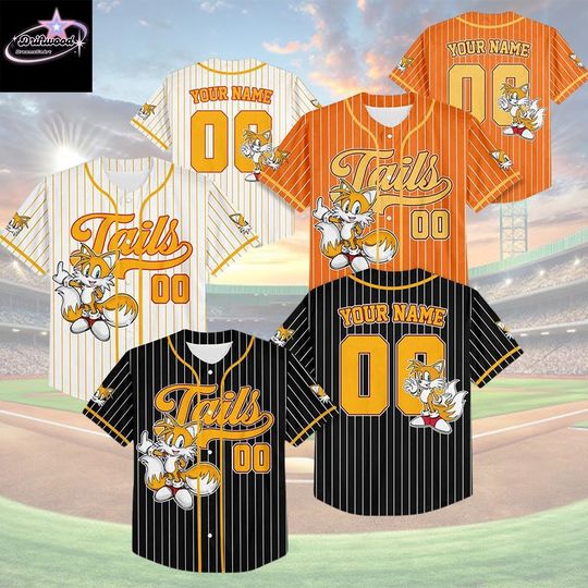 Discover Custom Name and Number Tails Baseball Jersey, Tails the Hedgehog Birthday Gift, Sonic the Hedgehog Baseball Fan Lover Gift