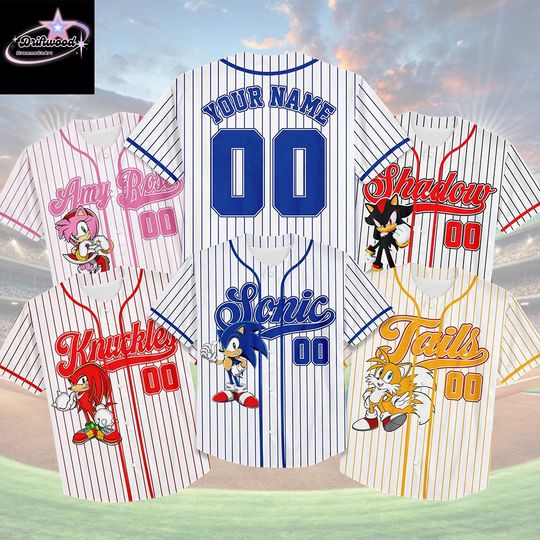 Discover Custom The Hedgehog Characters Baseball Jersey, Sonic Birthday Jersey Shirt, Sonic The Hedgehog Baseball Team Outfit, Gift For Fan