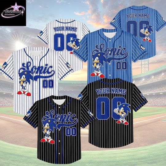 Discover Custom Name and Number Sonic Baseball Jersey, Sonic the Hedgehog Birthday Gift, Sonic the Hedgehog Baseball Fan Lover Gift