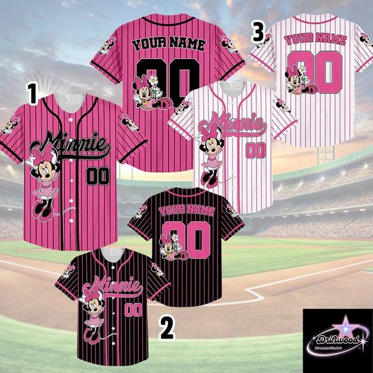 Discover Personalized Minnie Baseball Jersey, Cute Minnie Matching Jersey, Custom Disneyland Shirt, Birthday Baseball Team, Gift For Disney Fan