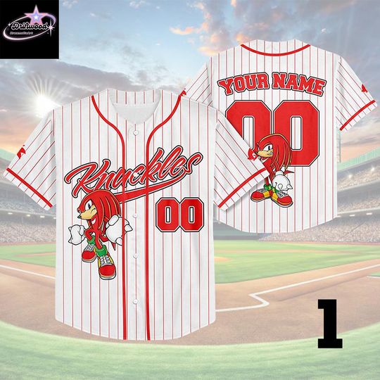 Discover Custom Knuckles Baseball Jersey, Funny Sonic Party Shirt, Personalized Sonic the Hedgehog Jersey Shirt, Knuckles Fan Gift