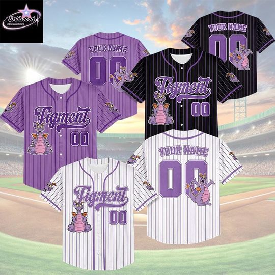 Personalized Figment Baseball Jersey, Custom Epcot Figment Collection Shirt, Disney Dragon Jersey, Gift for Disney Parks Fans