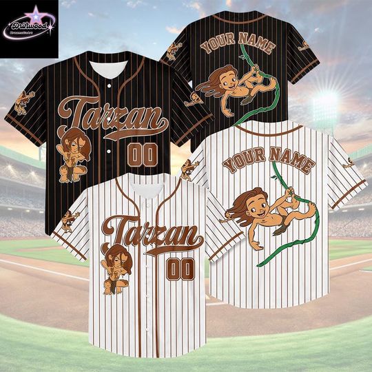 Discover Personalized Tarzan Baseball Jersey, Custom Disney Jungle Shirt, Matching Family Adventure Tee, Retro Character Outfit, Gift for Fans