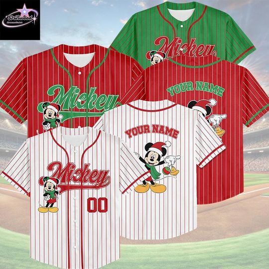 Discover Custom Disney Mickey Christmas Collection Simple Baseball, Personalized Baseball Team Jersey, Birthday Gift for Christmas Fans Family
