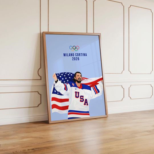 Discover Team USA Ice Hockey Olympics Gold Medal Wall Art Print | Connor Hellebuyck Milano Cortina 2026 | Sports Poster