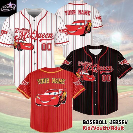 Custom Disney Cars Lightning McQueen Baseball, Custom Cars Baseball Jersey Team, Personalized Disney Baseball Team Outfit, Cars Land Tee