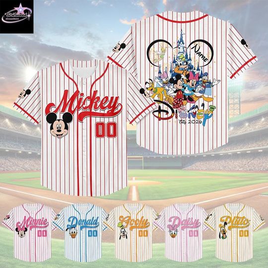 Discover Custom Disney Trip Baseball Jersey, Personalized Disney Mickey & Friends Jersey Shirt, Family Disneyland Trip Shirts
