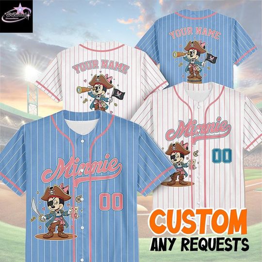 Discover Custom Pirates Minnie Mouse Baseball Jersey, Disney Jersey Gift, Disney Cruise Outfit, Vacation Look, Disneyland Baseball Jersey