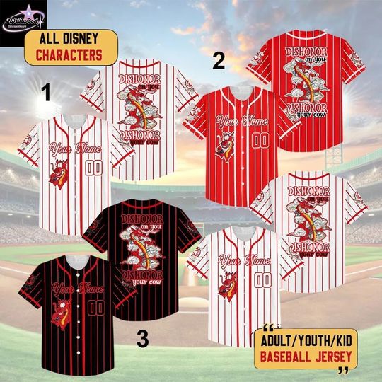 Discover Custom Mushu Dragon Dishonor On You Dishonor On Your Cow Baseball Jersey, Disney Mulan Baseball Shirt, Disneyland Family Trip Tee
