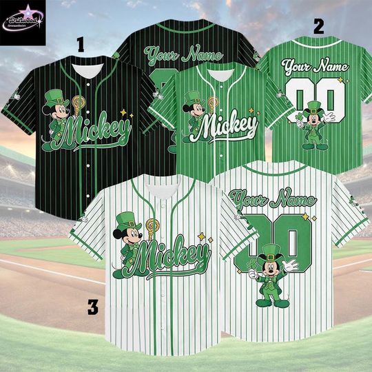 Discover Custom Disney Mickey Characters St. Patricks Day Baseball Jersey, Disney Mickey and Friends Shirt, Baseball Team Outfit