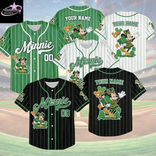 Discover Custom Disney Minnie Characters St. Patricks Day Baseball Jersey, Minnie Mouse Shirt, Lucky Shamrock Baseball Team Outfit