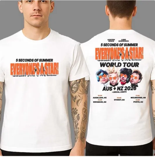Discover 5 Seconds of Summer Australia And New Zealand Tour 2026 Two Sided Print T-Shirt.