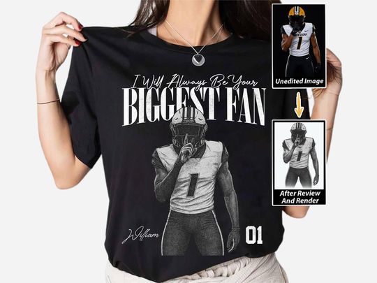 Discover Custom Photo Sport Player Shirt - I'll Always Be Your Biggest Fan - Washed Tee Retro Bootleg Shirt For Football Lovers, Football Team Tee